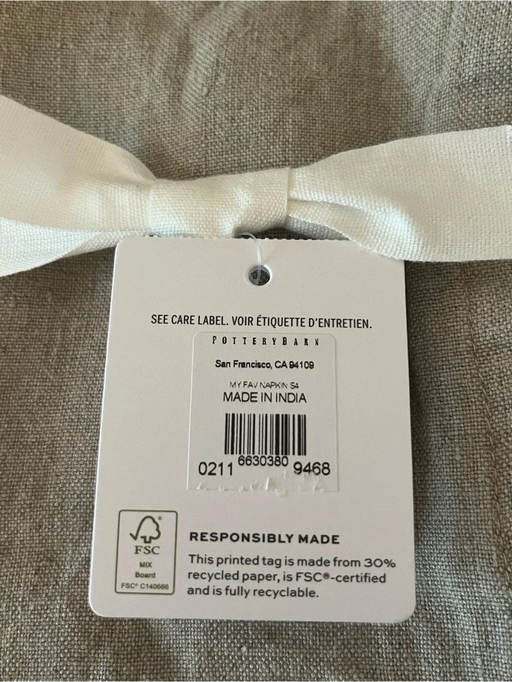 Pottery Barn My Favorite Embroidered Linen Napkins - Set of 4 - NWT